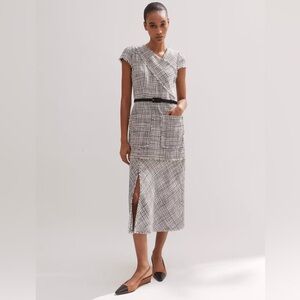 ME+EM Gray and Black Tweed Midi Dress